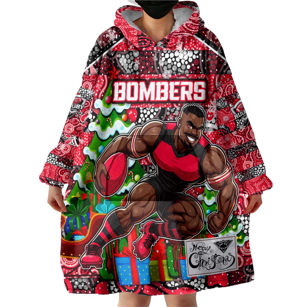 Custom Bombers Rugby Merry Christmas Wearable Blanket Hoodie Indigenous Australian Art