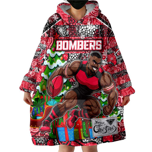 Custom Bombers Rugby Merry Christmas Wearable Blanket Hoodie Indigenous Australian Art
