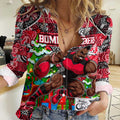 Custom Bombers Rugby Merry Christmas Women Casual Shirt Indigenous Australian Art