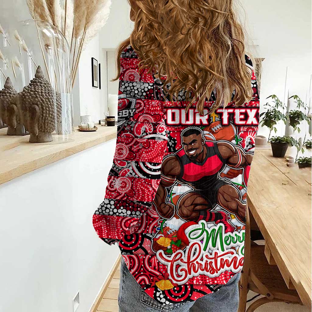 Custom Bombers Rugby Merry Christmas Women Casual Shirt Indigenous Australian Art