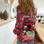 Custom Bombers Rugby Merry Christmas Women Casual Shirt Indigenous Australian Art