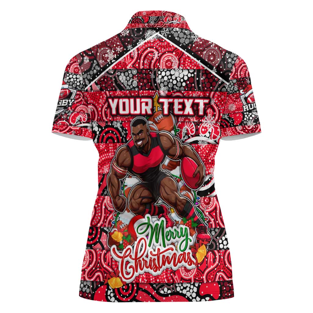 Custom Bombers Rugby Merry Christmas Women Polo Shirt Indigenous Australian Art