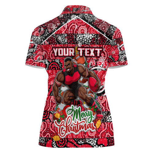 Custom Bombers Rugby Merry Christmas Women Polo Shirt Indigenous Australian Art