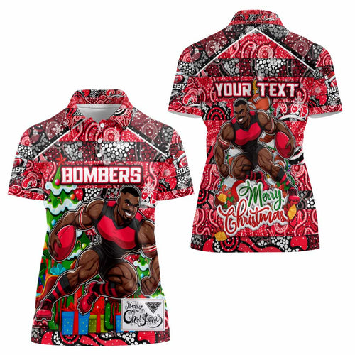 Custom Bombers Rugby Merry Christmas Women Polo Shirt Indigenous Australian Art
