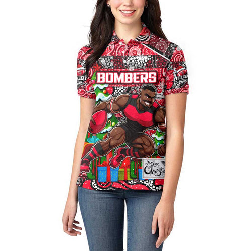 Custom Bombers Rugby Merry Christmas Women Polo Shirt Indigenous Australian Art