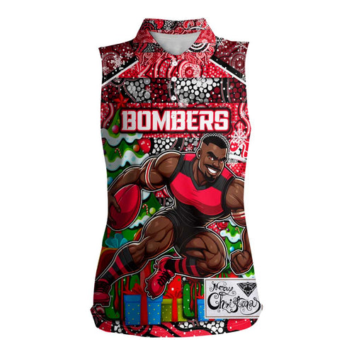 Custom Bombers Rugby Merry Christmas Women Sleeveless Polo Shirt Indigenous Australian Art