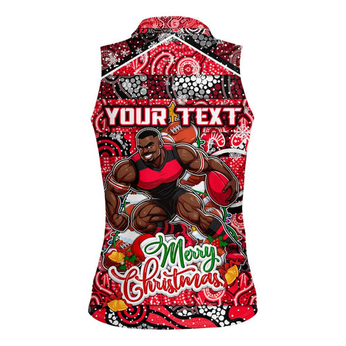 Custom Bombers Rugby Merry Christmas Women Sleeveless Polo Shirt Indigenous Australian Art