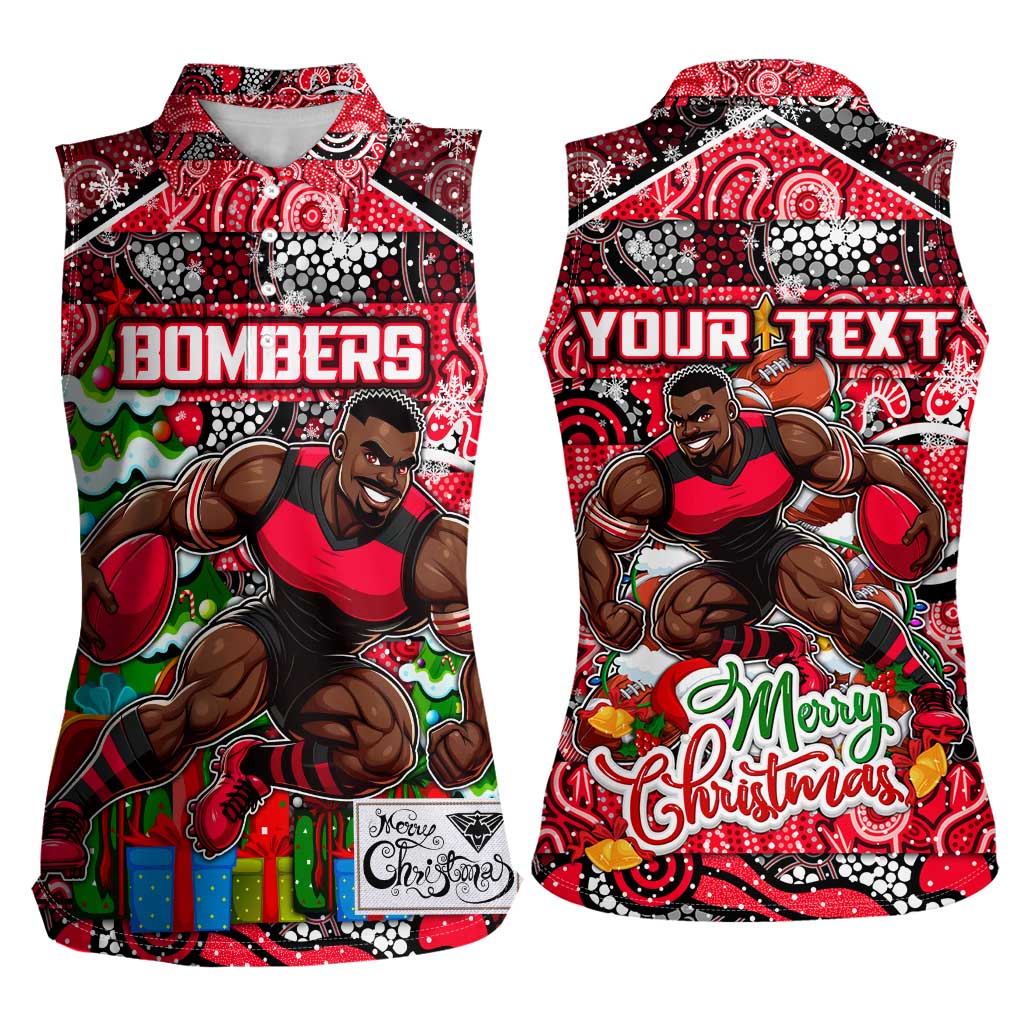 Custom Bombers Rugby Merry Christmas Women Sleeveless Polo Shirt Indigenous Australian Art
