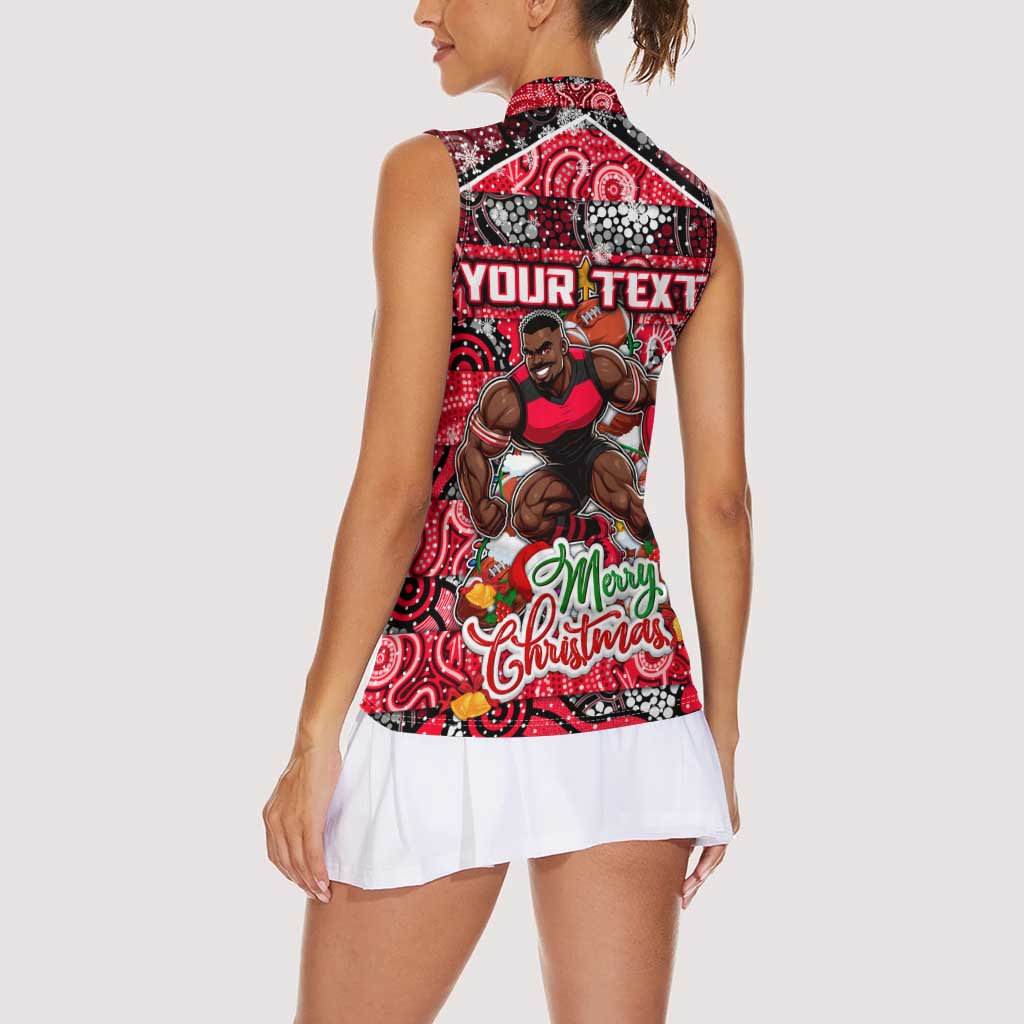 Custom Bombers Rugby Merry Christmas Women Sleeveless Polo Shirt Indigenous Australian Art