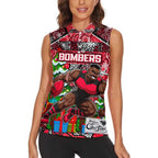 Custom Bombers Rugby Merry Christmas Women Sleeveless Polo Shirt Indigenous Australian Art