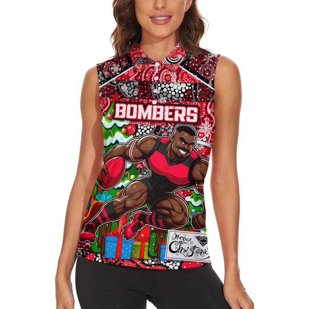 Custom Bombers Rugby Merry Christmas Women Sleeveless Polo Shirt Indigenous Australian Art