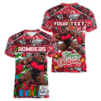 Custom Bombers Rugby Merry Christmas Women V-Neck T-Shirt Indigenous Australian Art