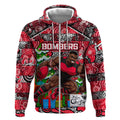 Custom Bombers Rugby Merry Christmas Zip Hoodie Indigenous Australian Art