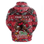 Custom Bombers Rugby Merry Christmas Zip Hoodie Indigenous Australian Art