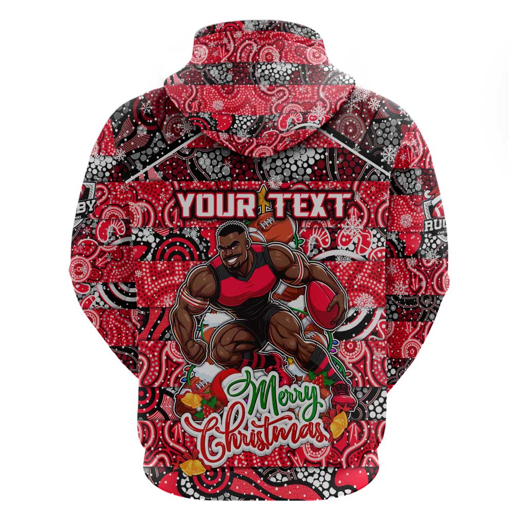 Custom Bombers Rugby Merry Christmas Zip Hoodie Indigenous Australian Art