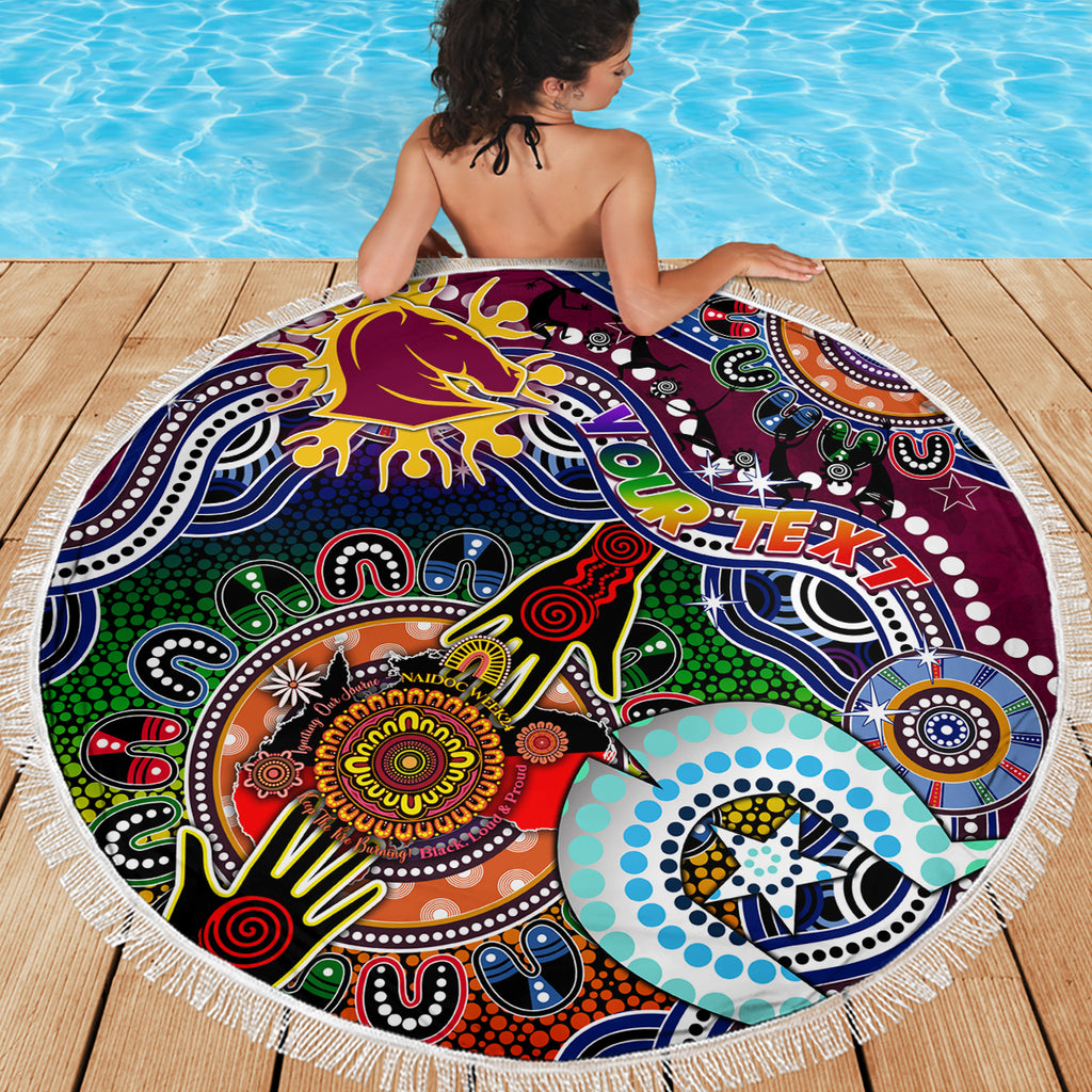 Personalised Broncos NAIDOC Week 2024 Beach Blanket Australia Aboriginal Dot Painting
