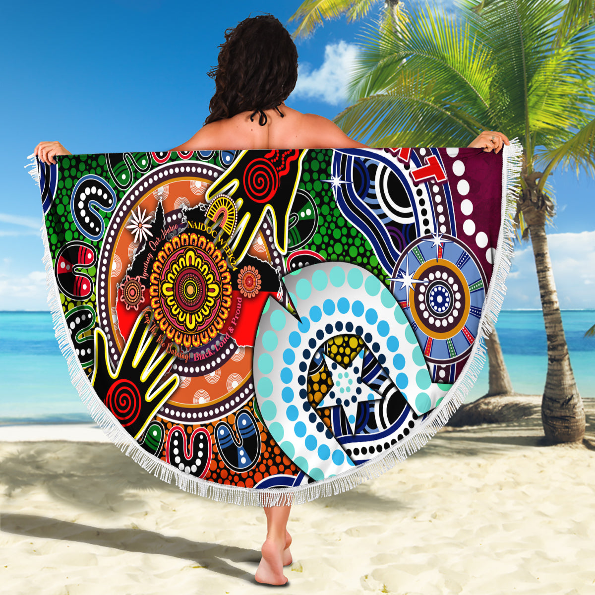 Personalised Broncos NAIDOC Week 2024 Beach Blanket Australia Aboriginal Dot Painting