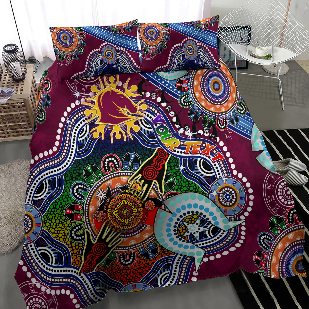 Personalised Broncos NAIDOC Week 2024 Bedding Set Australia Aboriginal Dot Painting