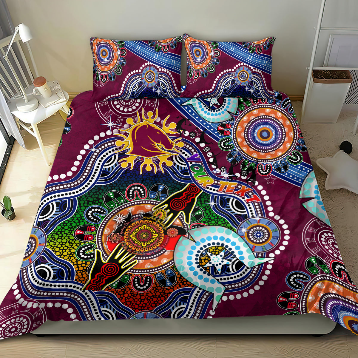 Personalised Broncos NAIDOC Week 2024 Bedding Set Australia Aboriginal Dot Painting