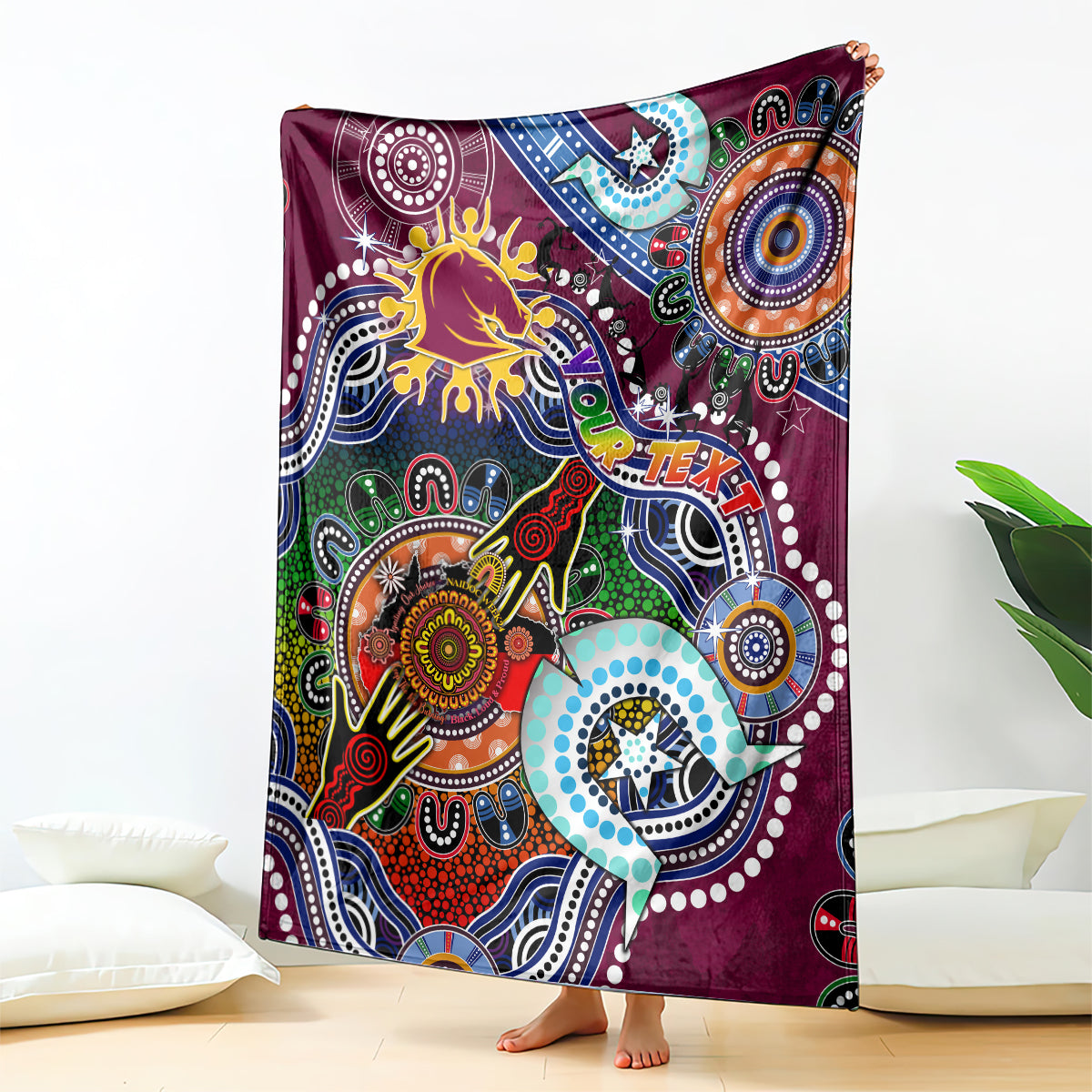 Personalised Broncos NAIDOC Week 2024 Blanket Australia Aboriginal Dot Painting