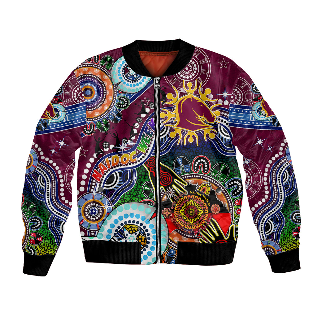 Personalised Broncos NAIDOC Week 2024 Bomber Jacket Australia Aboriginal Dot Painting