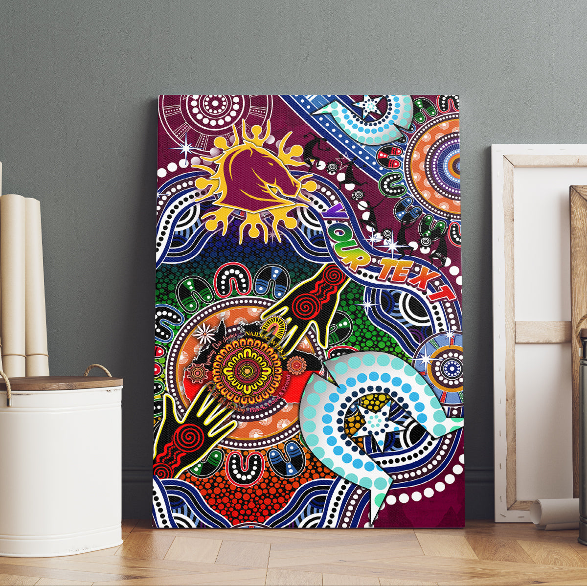 Personalised Broncos NAIDOC Week 2024 Canvas Wall Art Australia Aboriginal Dot Painting