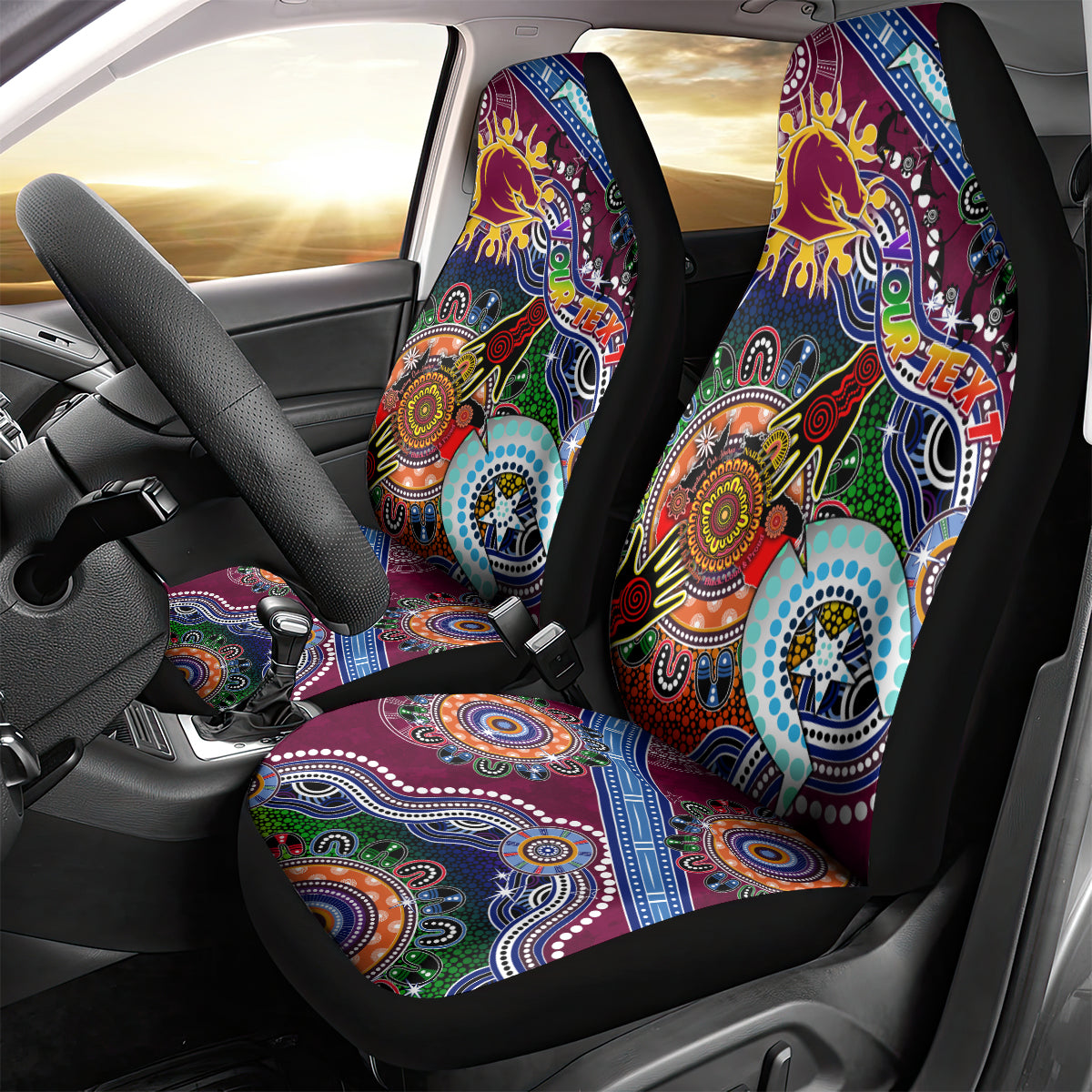 Personalised Broncos NAIDOC Week 2024 Car Seat Cover Australia Aboriginal Dot Painting