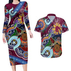 Personalised Broncos NAIDOC Week 2024 Couples Matching Long Sleeve Bodycon Dress and Hawaiian Shirt Australia Aboriginal Dot Painting