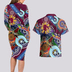 Personalised Broncos NAIDOC Week 2024 Couples Matching Long Sleeve Bodycon Dress and Hawaiian Shirt Australia Aboriginal Dot Painting