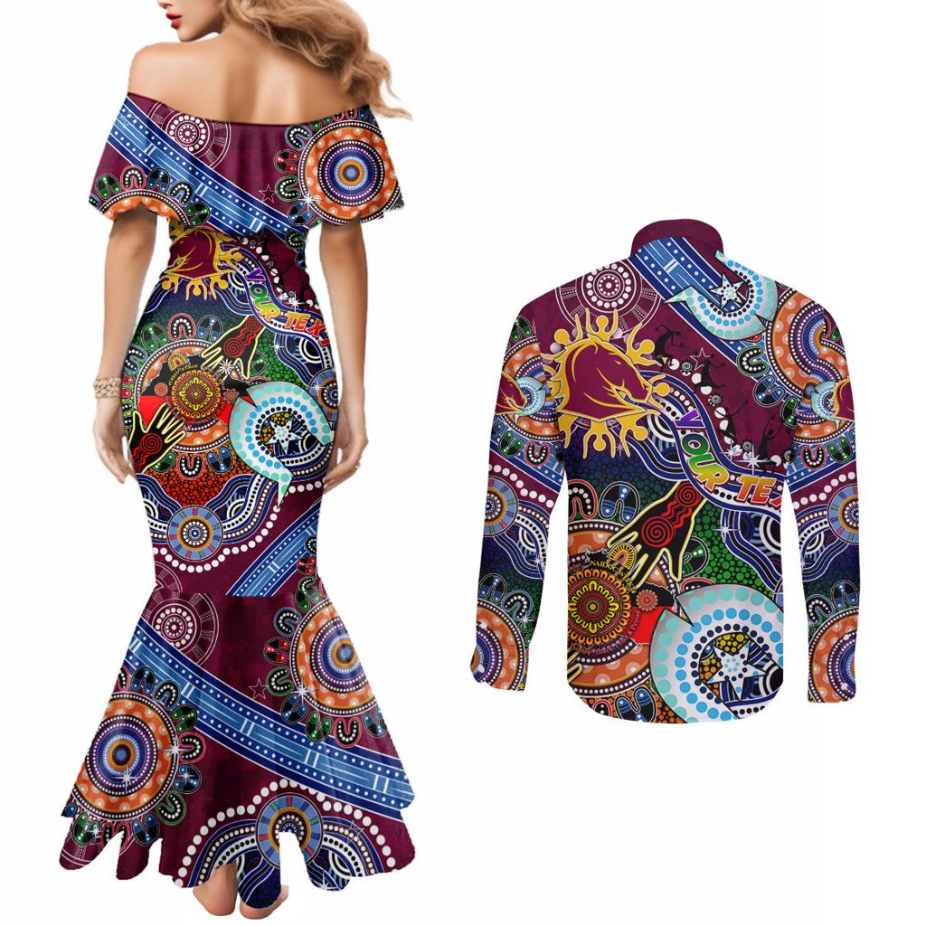 Personalised Broncos NAIDOC Week 2024 Couples Matching Mermaid Dress and Long Sleeve Button Shirt Australia Aboriginal Dot Painting