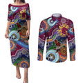 Personalised Broncos NAIDOC Week 2024 Couples Matching Puletasi and Long Sleeve Button Shirt Australia Aboriginal Dot Painting