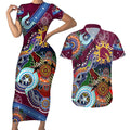 Personalised Broncos NAIDOC Week 2024 Couples Matching Short Sleeve Bodycon Dress and Hawaiian Shirt Australia Aboriginal Dot Painting