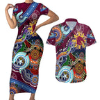 Personalised Broncos NAIDOC Week 2024 Couples Matching Short Sleeve Bodycon Dress and Hawaiian Shirt Australia Aboriginal Dot Painting
