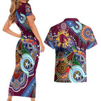 Personalised Broncos NAIDOC Week 2024 Couples Matching Short Sleeve Bodycon Dress and Hawaiian Shirt Australia Aboriginal Dot Painting