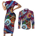 Personalised Broncos NAIDOC Week 2024 Couples Matching Short Sleeve Bodycon Dress and Long Sleeve Button Shirt Australia Aboriginal Dot Painting