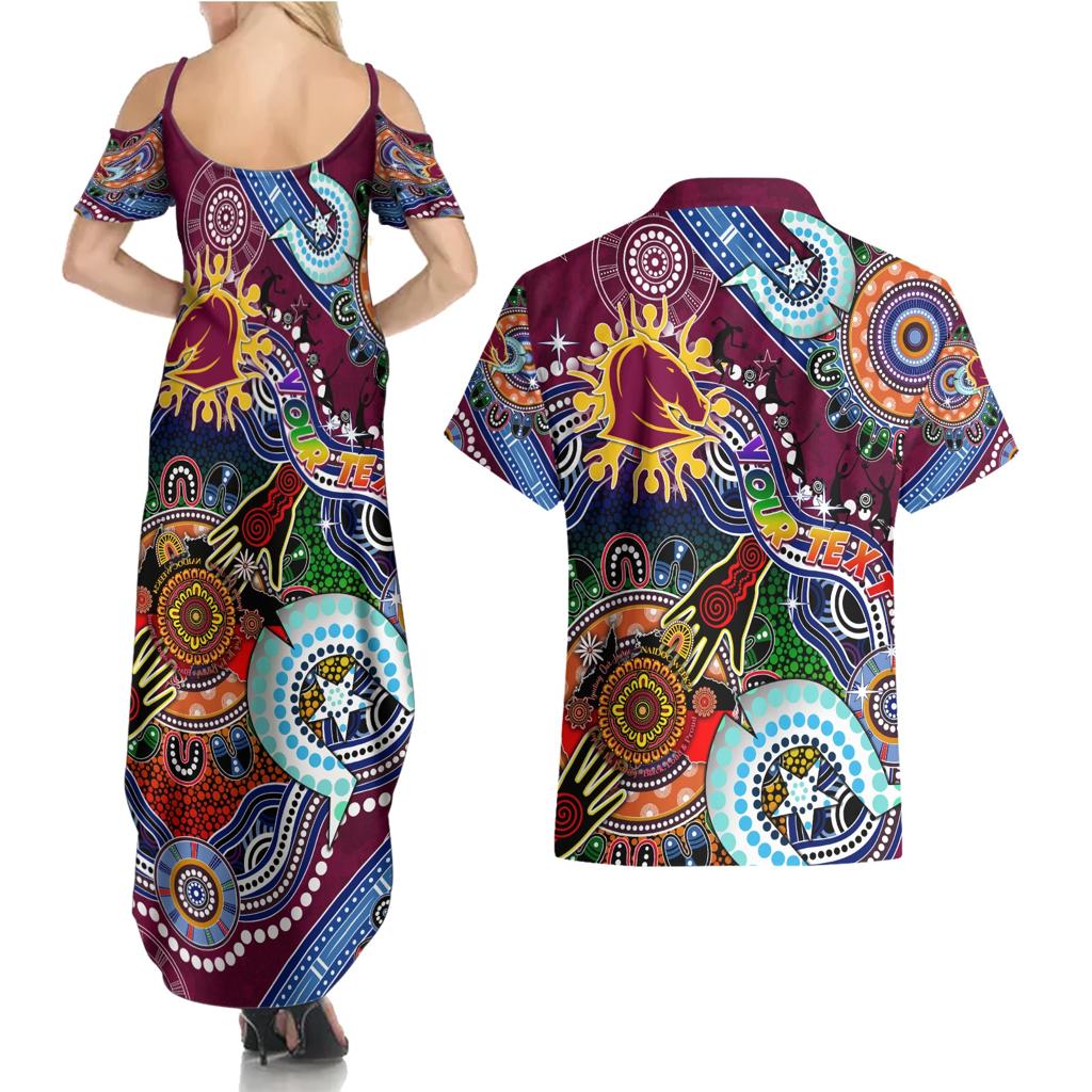 Personalised Broncos NAIDOC Week 2024 Couples Matching Summer Maxi Dress and Hawaiian Shirt Australia Aboriginal Dot Painting