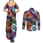 Personalised Broncos NAIDOC Week 2024 Couples Matching Summer Maxi Dress and Long Sleeve Button Shirt Australia Aboriginal Dot Painting