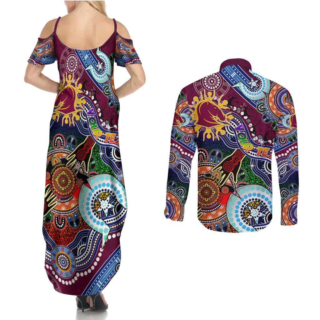 Personalised Broncos NAIDOC Week 2024 Couples Matching Summer Maxi Dress and Long Sleeve Button Shirt Australia Aboriginal Dot Painting