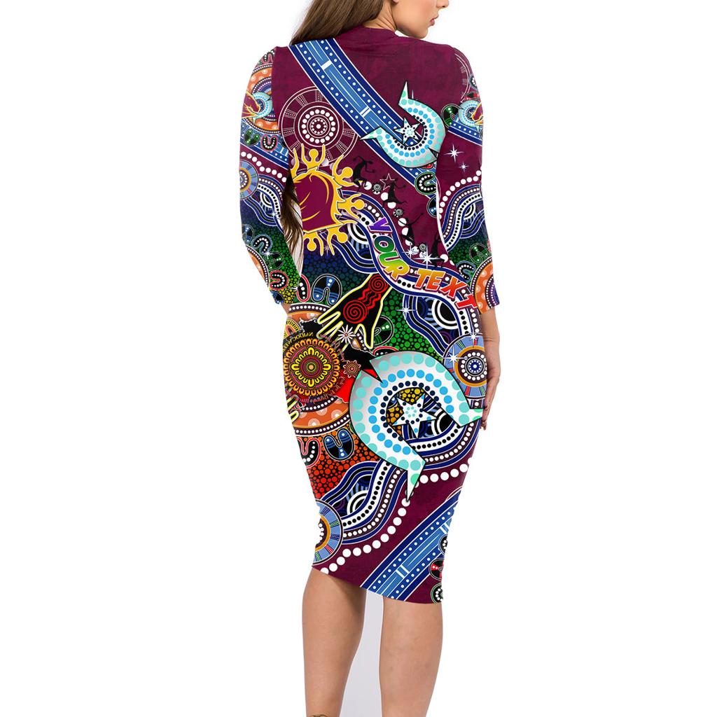 Personalised Broncos NAIDOC Week 2024 Family Matching Long Sleeve Bodycon Dress and Hawaiian Shirt Australia Aboriginal Dot Painting