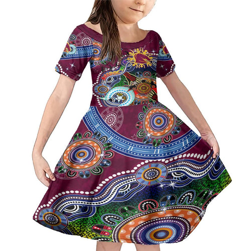 Personalised Broncos NAIDOC Week 2024 Family Matching Mermaid Dress and Hawaiian Shirt Australia Aboriginal Dot Painting