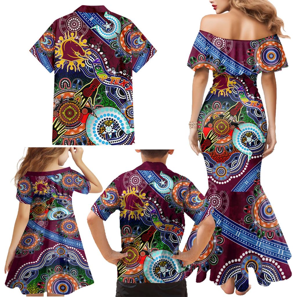 Personalised Broncos NAIDOC Week 2024 Family Matching Mermaid Dress and Hawaiian Shirt Australia Aboriginal Dot Painting
