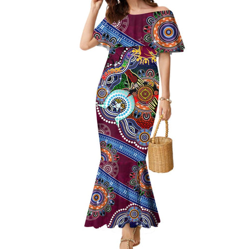 Personalised Broncos NAIDOC Week 2024 Family Matching Mermaid Dress and Hawaiian Shirt Australia Aboriginal Dot Painting