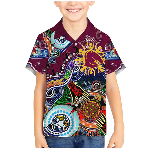 Personalised Broncos NAIDOC Week 2024 Family Matching Mermaid Dress and Hawaiian Shirt Australia Aboriginal Dot Painting