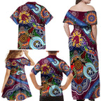 Personalised Broncos NAIDOC Week 2024 Family Matching Off Shoulder Maxi Dress and Hawaiian Shirt Australia Aboriginal Dot Painting