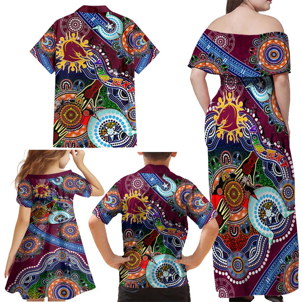 Personalised Broncos NAIDOC Week 2024 Family Matching Off Shoulder Maxi Dress and Hawaiian Shirt Australia Aboriginal Dot Painting