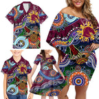 Personalised Broncos NAIDOC Week 2024 Family Matching Off Shoulder Short Dress and Hawaiian Shirt Australia Aboriginal Dot Painting