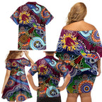 Personalised Broncos NAIDOC Week 2024 Family Matching Off Shoulder Short Dress and Hawaiian Shirt Australia Aboriginal Dot Painting