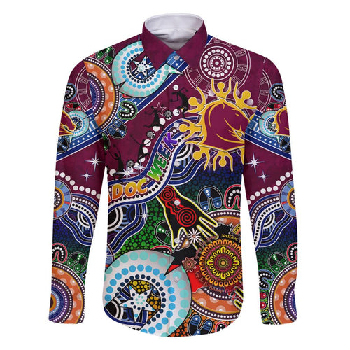 Personalised Broncos NAIDOC Week 2024 Family Matching Off Shoulder Short Dress and Hawaiian Shirt Australia Aboriginal Dot Painting