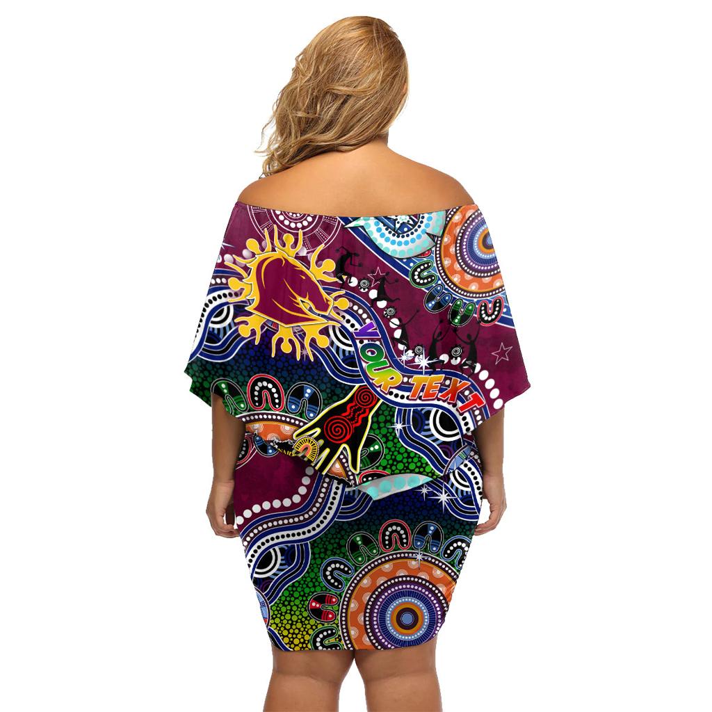 Personalised Broncos NAIDOC Week 2024 Family Matching Off Shoulder Short Dress and Hawaiian Shirt Australia Aboriginal Dot Painting