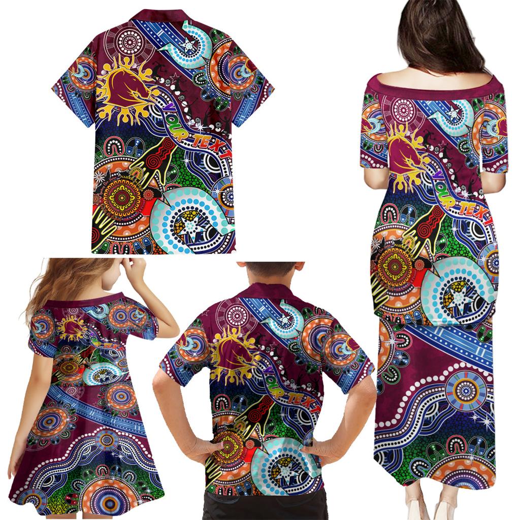 Personalised Broncos NAIDOC Week 2024 Family Matching Puletasi and Hawaiian Shirt Australia Aboriginal Dot Painting